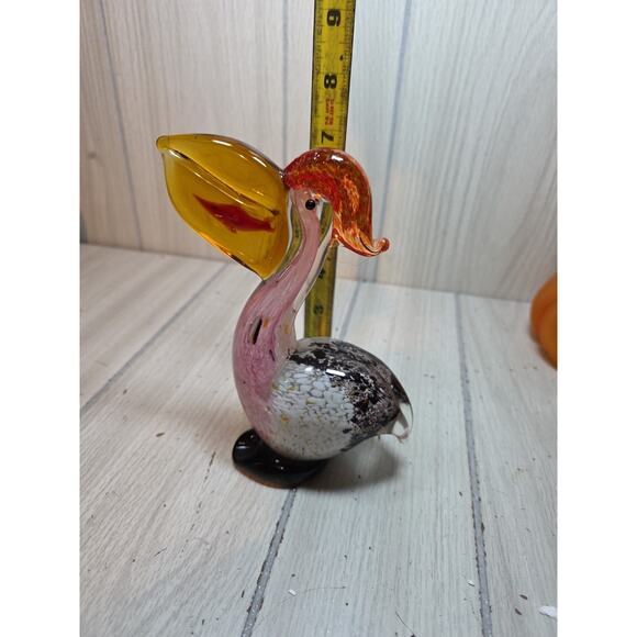 Vtg Murano? Art Blown Glass Pelican W/Gold Fish In Beak 7” Multicolored Bird - Picture 2 of 7